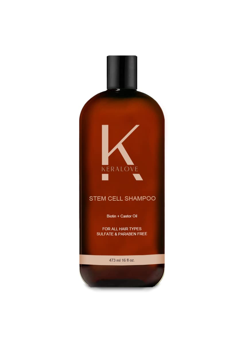 Keralove Shampoo - Vegan, Sulfate Free Hair Regrowth Shampoo with Stem Cell, Keratin, Collagen, Biotin, Castor and Rosemary Oil for Hair Loss and Thinning Hair, 16 fl oz