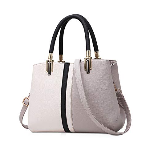 NICOLE & DORIS Damen Handtasche Frauen Schulterbeutel Gestreifte Tasche Modestil Reißverschluss Umhängetasche Elegante Taschen für Arbeit Einkaufen Grau Cover