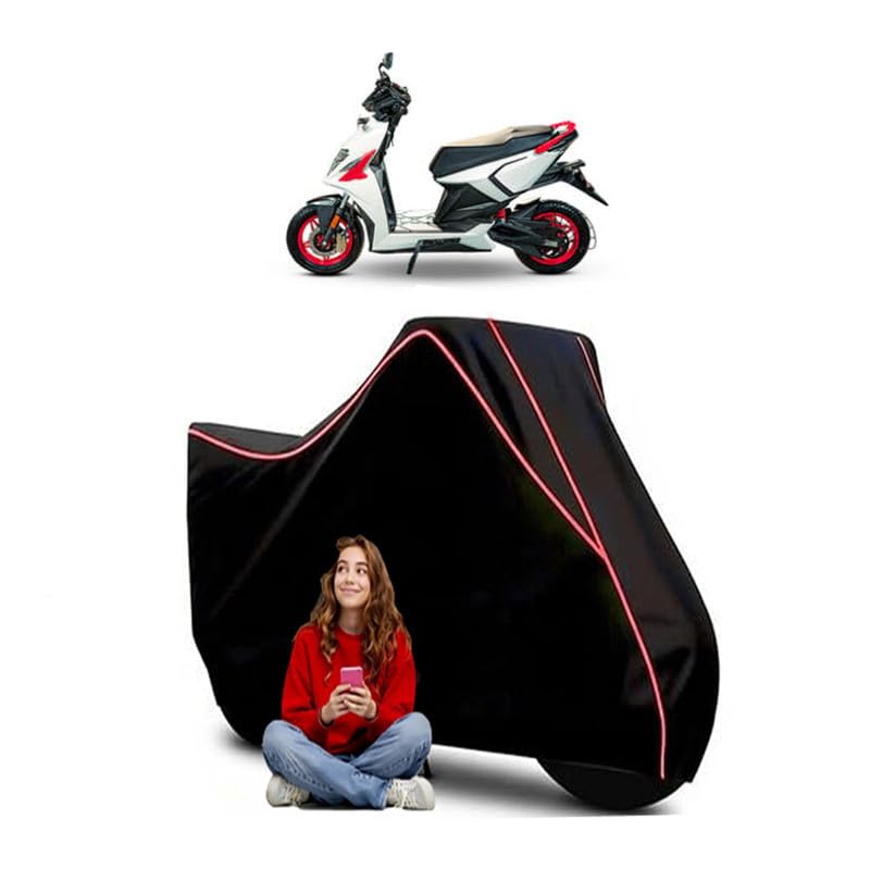 Image of Simple Energy One Dual Tone Scooty Bike Cover Water Resistant Outdoor Use Universal Fit Scooters Motorcycles Heavy Duty UV Protection Dust Rain Scratch Resistant Elastic Bottom Black Blue Piping