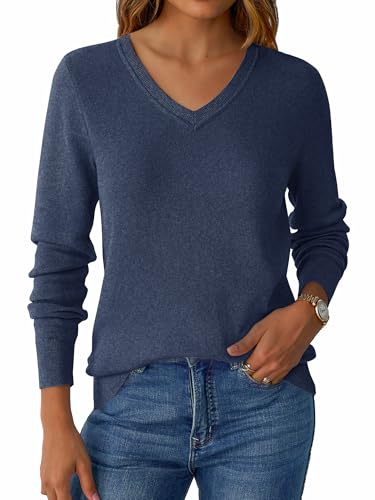 Image of GKBK Women's Sweaters 2026 Fall Fashion Lightweight Classic V Neck Business Casual Outfits Long Sleeve Knit Pullover Tops