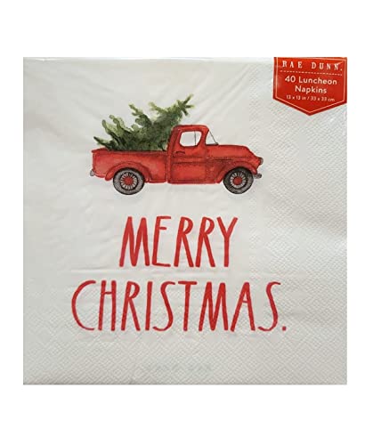 Rae Dunn MERRY CHRISTMAS 40 Luncheon Napkins - Truck theme - 13 x 13 in / 33 x 33 cm