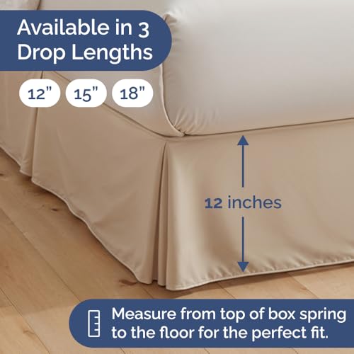 Pleated Bed Skirt Full Size - 3 Sided Pleated Bed Skirt Full - Ultra-Soft, Easy Fit with 12 Inch Tailored Drop - Hotel Quality, Wrinkle Free & Fade Resistant - for Women, Men, Kids and Teens - Cream