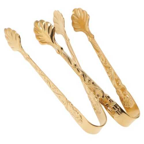 MUCKLILY 2Pcs Stainless Steel Ice Cube Tongs with Creative Relief Design Multi Functional Kitchen Serving Clamp for Sugar Ice and Food Items