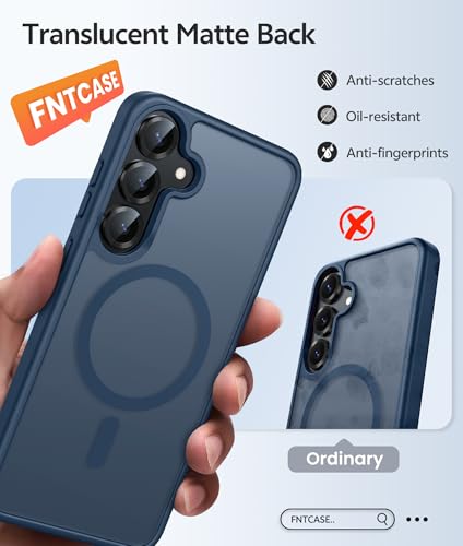 Image of FNTCASE for Samsung Galaxy S25 Plus Case: Samsung Galaxy S24 Plus Phone Case [Fit with Magsafe] Translucent Matte Case [Screen Protector] Military Grade Shockproof Protective Phone Cover-Blue