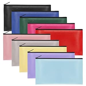 DoloQoo 10 Pack Bank Deposit Money Bags with Zipper, Leather Bags Wallet Pouches, Makeup Bag, Coin Bag, Cash Bag, Tool Pouch, Cosmetics Bags, Invoice Bills Tools Envelope 11.5 x 6.2 Inches