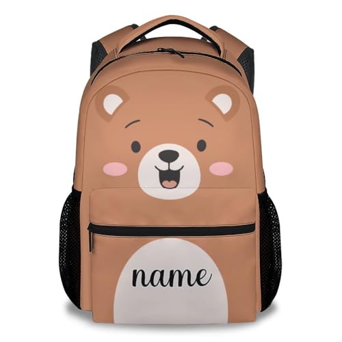 Personalized Bear Backpack for Boys, 17 Inch Brown Backpacks for Primary School, Cute Durable Bookbag for Kids