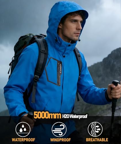 Image of Men's Rain Jacket Waterproof Lightweight Hood jackets for Hiking Cycling Travel Raincoat S-6XL