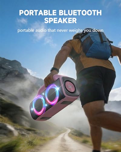 Image of IP67 Waterproof Bluetooth Speaker:80W(Peak) Loud Outdoor Portable Wireless Party Speakers with LED Lights,20H Playtime,Bluetooth 5.3,Deep Bass & TWS for Pool,Beach (Pink)