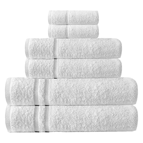 Towelogy® Lot de 6 serviettes de bain blanches 550 g/m² de qualité hôtelière à séchage rapide | 2 serviettes essuie-mains 50 x 90 cm | 2 serviettes de bain 65 x 135 cm | 2 gants de toilette 30 x 30 cm Cover
