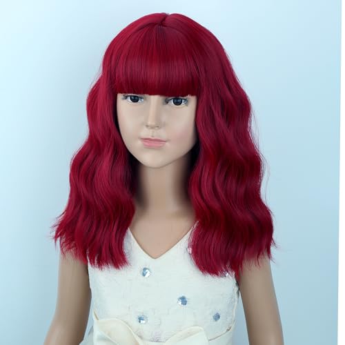 Image of Kids Light Red Wig Girls Short Red Wavy Curly Wigs Child Wig with Air Bangs Synthetic Cosplay Hair Wigs