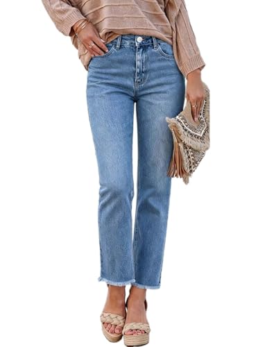 Mywinway Straight Leg Jeans for Women 2026 Spring Summer Stretchy Frayed Hem High Waisted Ankle...