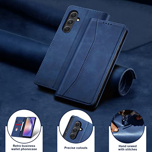 Image of Jasonyu Flip Wallet Case for Samsung Galaxy A54 5G,Leather Magnetic Folio Cover with Card Holder,Kickstand - TPU Shockproof Durable Protective Phone Case,Blue