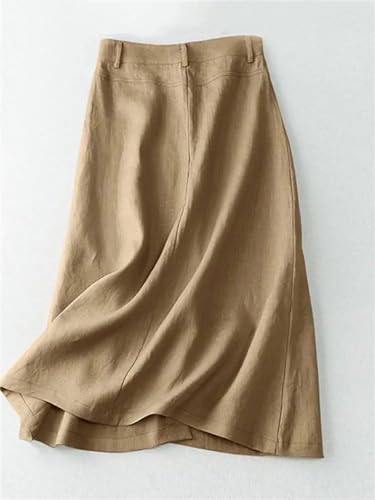 Cotton Midi Skirts Casual Button Up A-Line Skirt Women High Waist Summer Solid Vintage Skirt3