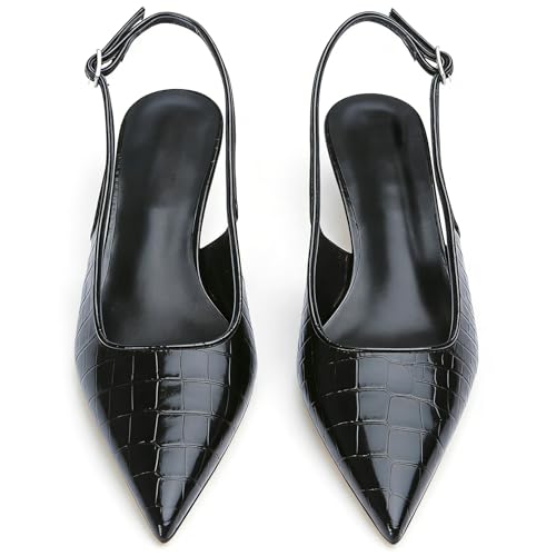 Image of KysBloes Pointed Toe Slingback Kitten Heels for Women Low Heel Pointed Toe Pumps Formal Dress Shoes Sling Back Heels
