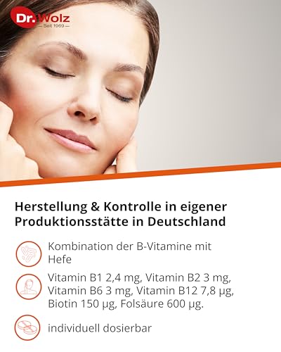 Dr. Wolz B-Komplex + Biotin + Folsäure Hefetabletten, zur zusätzlichen Versorgung mit Vitaminen des B-Komplexes (B1, B2, B6, B12, Biotin, Folsäure) 300 Tabletten