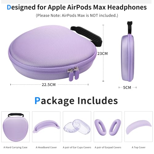 Image of Hard Case for AirPods Max 2 Supports Sleep Mode, Travel Carrying Headphone Case with AirPods Max 2 /1 Clear Ear Cups Cover /Silicone Earpad Case /Headband Cover, Protective Portable Storage Bag, Purple