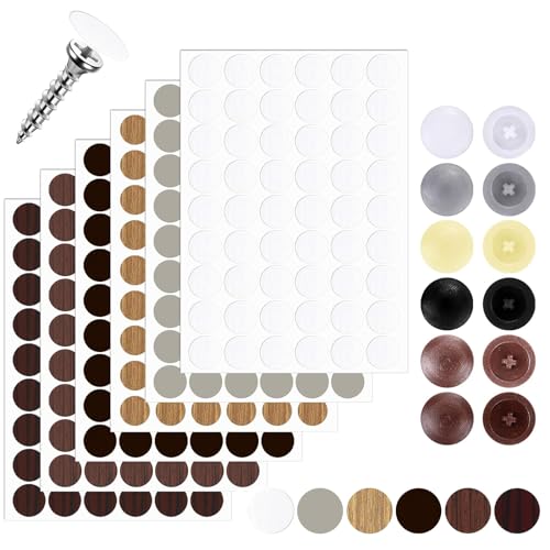 Tapones de Rosca antioxidantes 300,con 6 Adhesivos Decorativos para Tornillos,Tapa Tornillo de Plástico de Cabeza Cruzada,Tapas de Rosca para Tornillos de Cabeza,Tapa de Rosca Decorativa