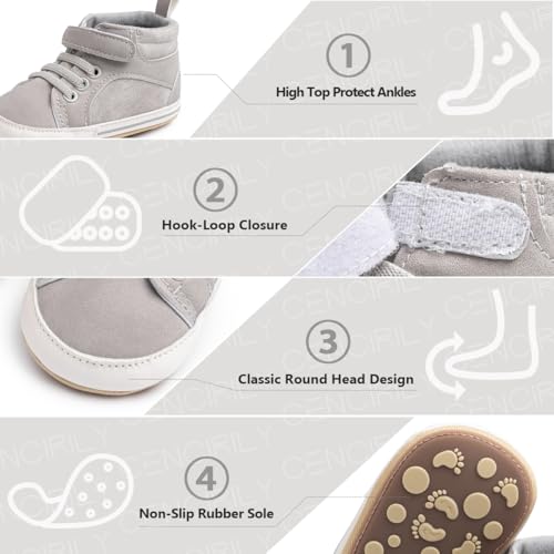 Image of CENCIRILY Baby Boys Girls High Top Sneakers Soft Soles Anti Skid Infant Ankle Shoes Toddler Prewalker First Walking Crib Shoes
