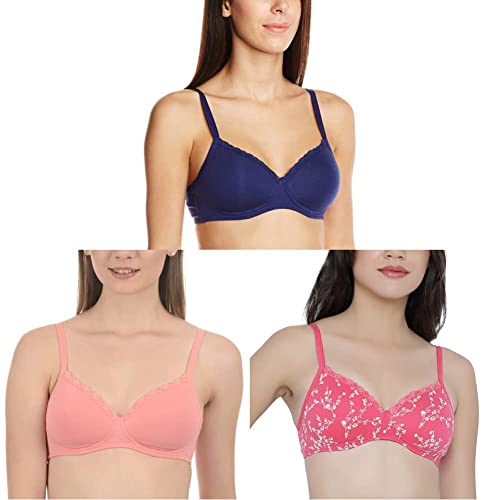 Image of Amante Women's Bra Azalea-Ecru Pr,Salmon Rose,Dark Blue 36C
