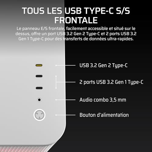 CORSAIR AIR 5400 LX-R RGB iCUE Link Boîtier PC Triple Chambre Moyen-Tour Panoramique — Chambre Isolée pour AIO 360mm, Compatible Mères À Connexion Inversée, 3X Ventilateurs RGB LX-R Inclus — Blanc