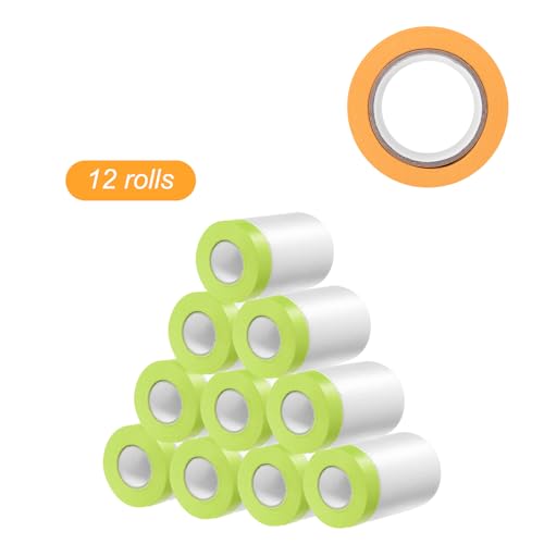 Image of HARFINGTON 12 Rolls Pre-Taped Masking Film 21.7 inch x65.6ft Tape and Drape Painters Plastic Drop Cloth Film with Tape Plastic Sheeting for Automotive Painting Covering, Green
