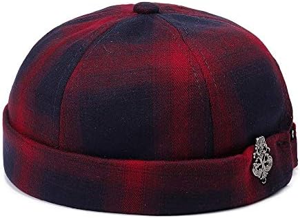 Unisex Docker Cap Hats Skullcap Beanie Worker Sailor Cap Brimless Cap Retro Rolled Cuff Skull Caps with Adjustable
