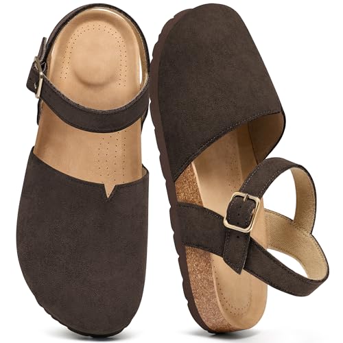 Image of Ecetana Womens Sandals Dressy Summer Closed Toe Flats Comfortable Cork Footbed Casual Walking Shoes