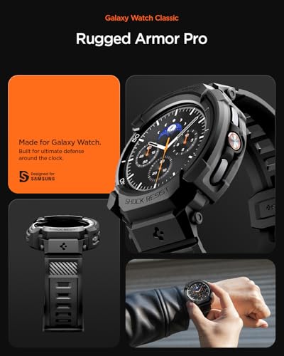 Image of Spigen Rugged Armor Pro for Samsung Galaxy Watch 8 Classic (46mm) Case with Strap - Matte Black