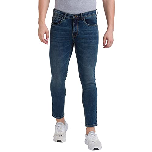 Image of Parx Men's Flat Front Skinny Cropped Fit Dark Blue Jeans