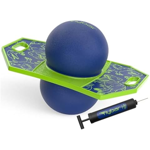 Flybar Pogo Trick Ball for Kids, Trick Bounce Board for Boys and Girls Ages 6+, Up to 160 lbs, Includes Pump, Easy to Carry Handle, Durable Plastic Deck Indoor, Outdoor Toy Pogo Jumper (Dino) Cover