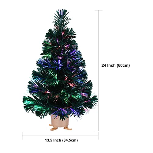 E Crafty Pre-Lit Mini Christmas Tree, Tabletop Artificial Fiber Optic Christmas Trees With Gold Base -24 Inch … #TOP2