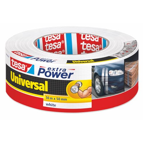 tesa Extra Power Universal Ruban Adhésif Toile - Tenue Extra Forte - Duct Tape pour Les Réparations, la Fixation, l'Étanchéité et Plus Encore - Blanc - 1...