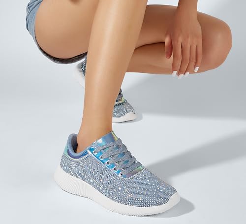 Image of BELOS Women's Glitter Shoes Sparkly Lightweight Metallic Sequins Tennis Shoes Casual Retro Braided Walking Shoes