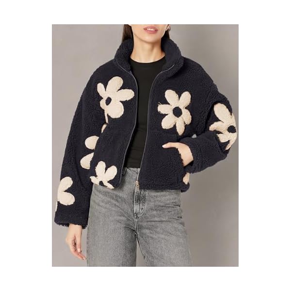 [BLANKNYC] womens Luxury Clothing Sherpa Jacket With Floral Patch Detail, Comfortable & Stylish Coat - Image 4