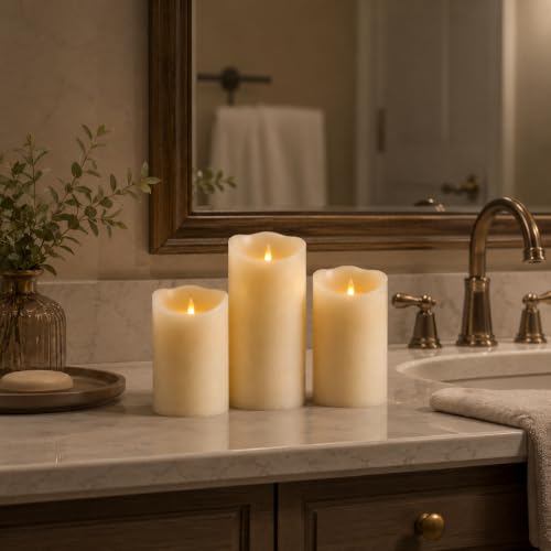 Da by 3 Stück Elfenbein Paraffin LED Kerzen, Realistische Schwingflamme, Batteriebetriebene Kerzen mit Fernbedienung, Sanfte Lichtabgabe… – Ansicht 5