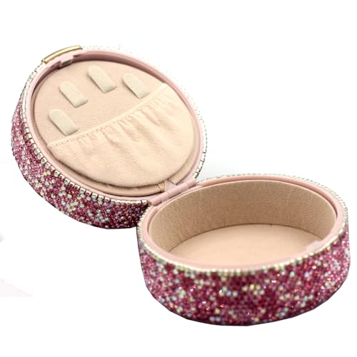 Boîte de rangement compacte à strass rose pour colliers, bagues et boucles d'oreilles - 4