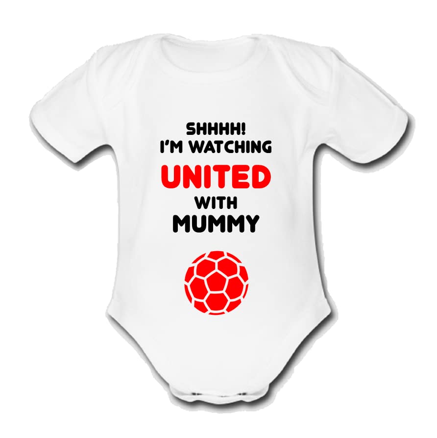 Psychobaby UNITED Shhhh! I'm watching with Daddy Mummy Grandad Manchester Football Babygrow Cute Personalised Funny Baby Vest Grow Boys Girls Utd Gift Babygrow Bodysuit MAN