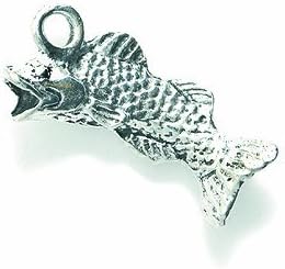 Shipwreck Beads Pewter Bass Fish Charm, Silver, 10 by 22mm, 4-Piece