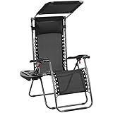 Yaheetech Outdoor Zero Gravity Chair Foldable Recliner Adjustable Patio Lounge w/Canopy Shade, Side Cup Holder Tray, Carry Strap for Garden Beach Lawn Deck Black/1
