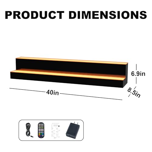 Image of MESAlLUP 40 Inch 2 Tier Lighted Liquor Bottle Display Shelf, LED Bar Shelves with APP or Remote Control, Mulit Color Lighting for Home Mini Bars Decor, Restaurants & Party Use, Acrylic Stand