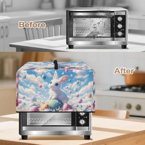 Image of Countertop Oven Cover Protective Toaster Oven Dust Cover Decorative Easter Party Holiday Indoor Decor, L, 20.9 x 15.7 x 12.4 Inches, Bunny Easter Eggs Daisy Pattern Blue
