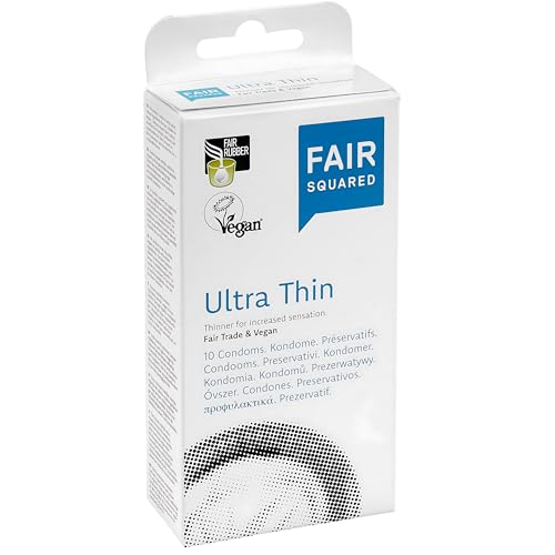 FAIR SQUARED Kondome Ultra Thin 10 Stück 54 mm – Veganes Kondom 10er Pack aus fair gehandeltem Naturkautschuk – Kondom extra dünn gefühlsecht hauchzart