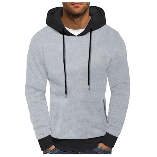 Men's Color Block Hooded Sweatshirt Lightweight Fleece Long Sleeve Pullover Slim Fit Sweatshirts with Pocket