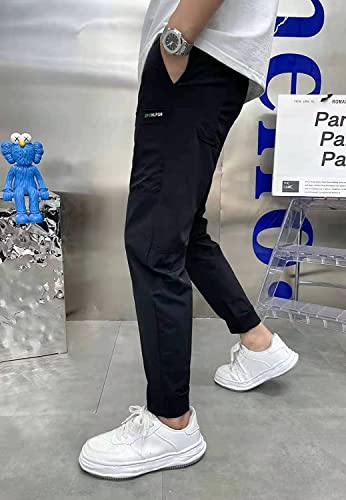 Men's High Stretch Multi-Pockets Skinny Cargo Pants,Casual Slim Fit Work Jogger Pants Trousers with 6 Pockets,Elastic Waist Drawstring Utility Tactical Pants Cargo Sweatpants for Men (33, Khaki)4