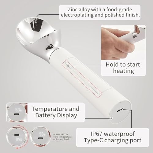 Cuchara de helado eléctrica con calefacción, cuchara de helado recargable, impermeable IP67, fácil de limpiar, diseño duradero, edades