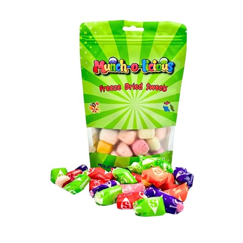 Munch-o-licious Chuches Liofilizadas 150g - Freez Dried Mix de Fresa Liofilizada - Crujientes para Regalos,Fiestas,Snacks - Pack Resellable - Fresas deshidratadas Munch-o-licious Dulces liofilizados