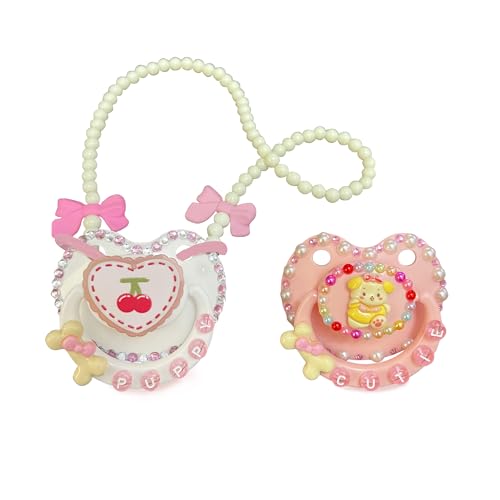 Image of 2 Pack Adult Sized Pacifier for Anxiety Cute Shaped Big Sized Pacifier with Long Chain