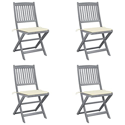 Chaise d'extérieur en acacia massif et coussin beige haut de gamme, lot de 4 Moonairy