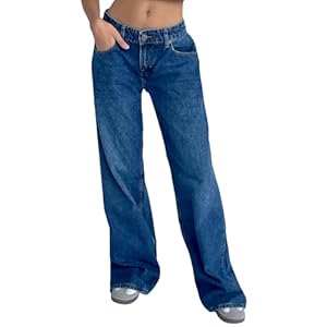 Giraropa Low Rise Baggy Jeans for Women Trendy Straight Wide Leg Y2K Boyfriend Jeans Denim Pants with Pocket Streetwear