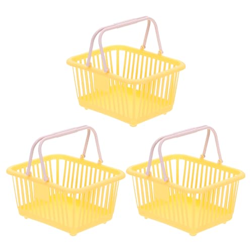PATIKIL 3PCS Mini Shopping Basket Small Plastic Basket Mini Storage Basket Grocery Tiny with Handles Organizer Filtered Water for Organizing Toys Eggs Fruits Snacks Yellow